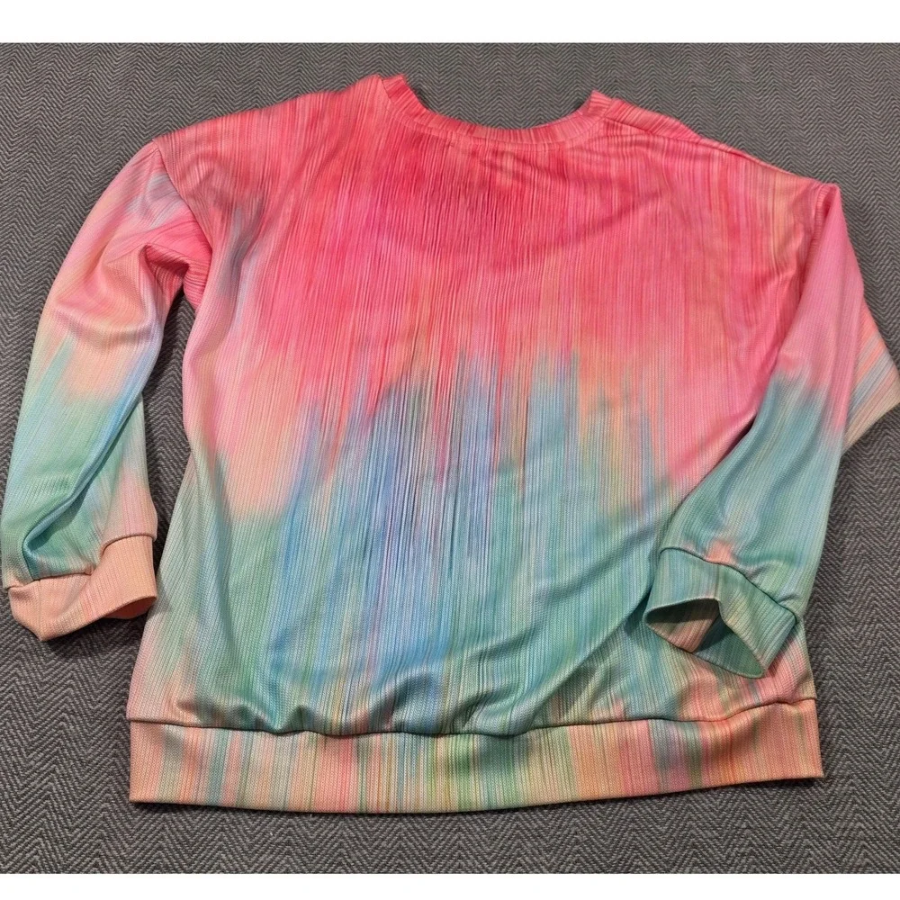 Multicolor Tie Dye Ribbed Texture Sweatshirt Pink Blue Pastel Crewneck Medium
